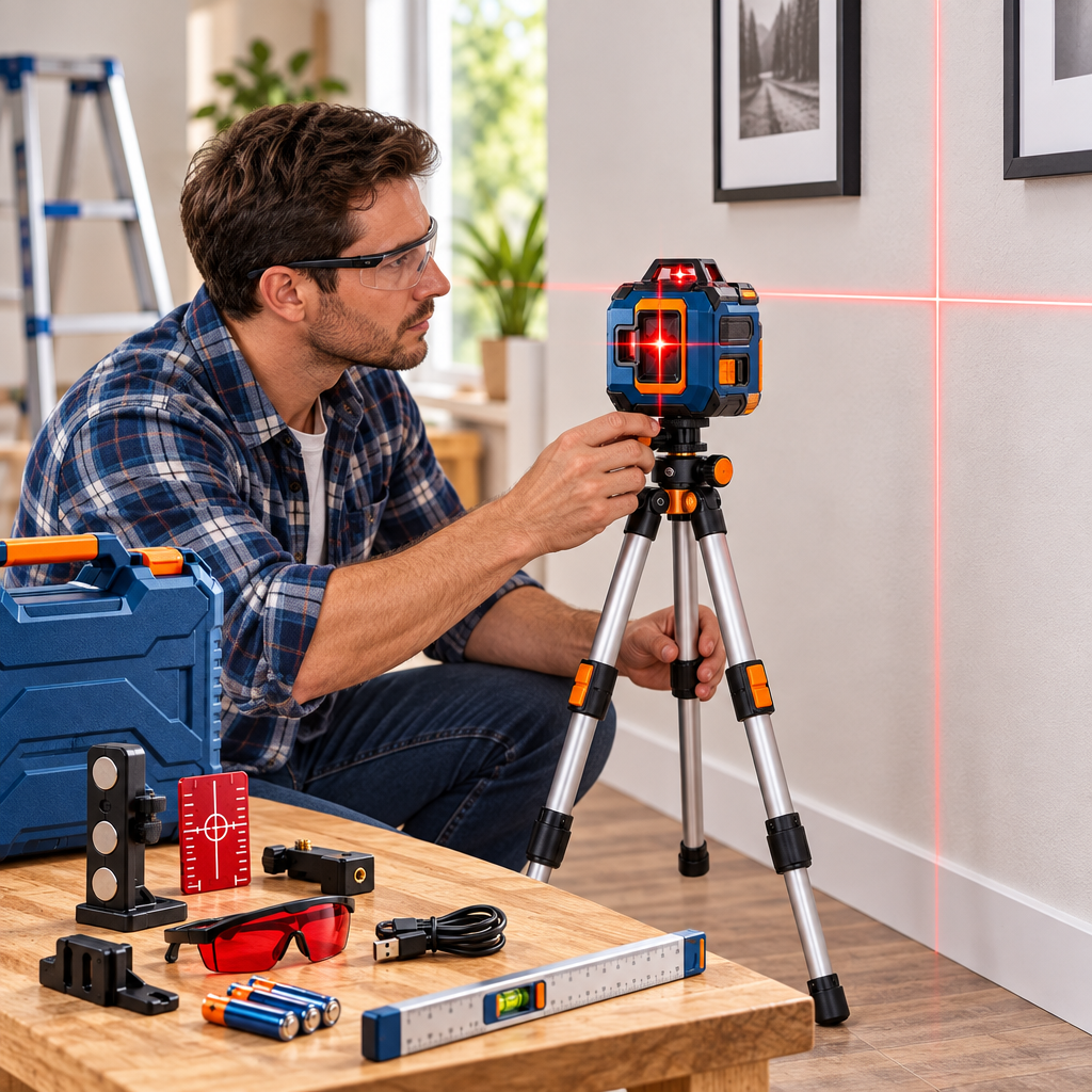 Evrelina Self-Leveling Cross-Line Laser Level Kit — lifestyle view