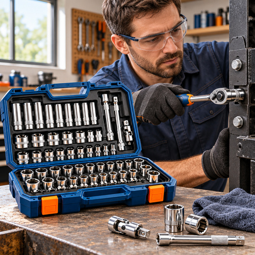 Evrelina Chrome Ratchet and Socket Repair Set — lifestyle view