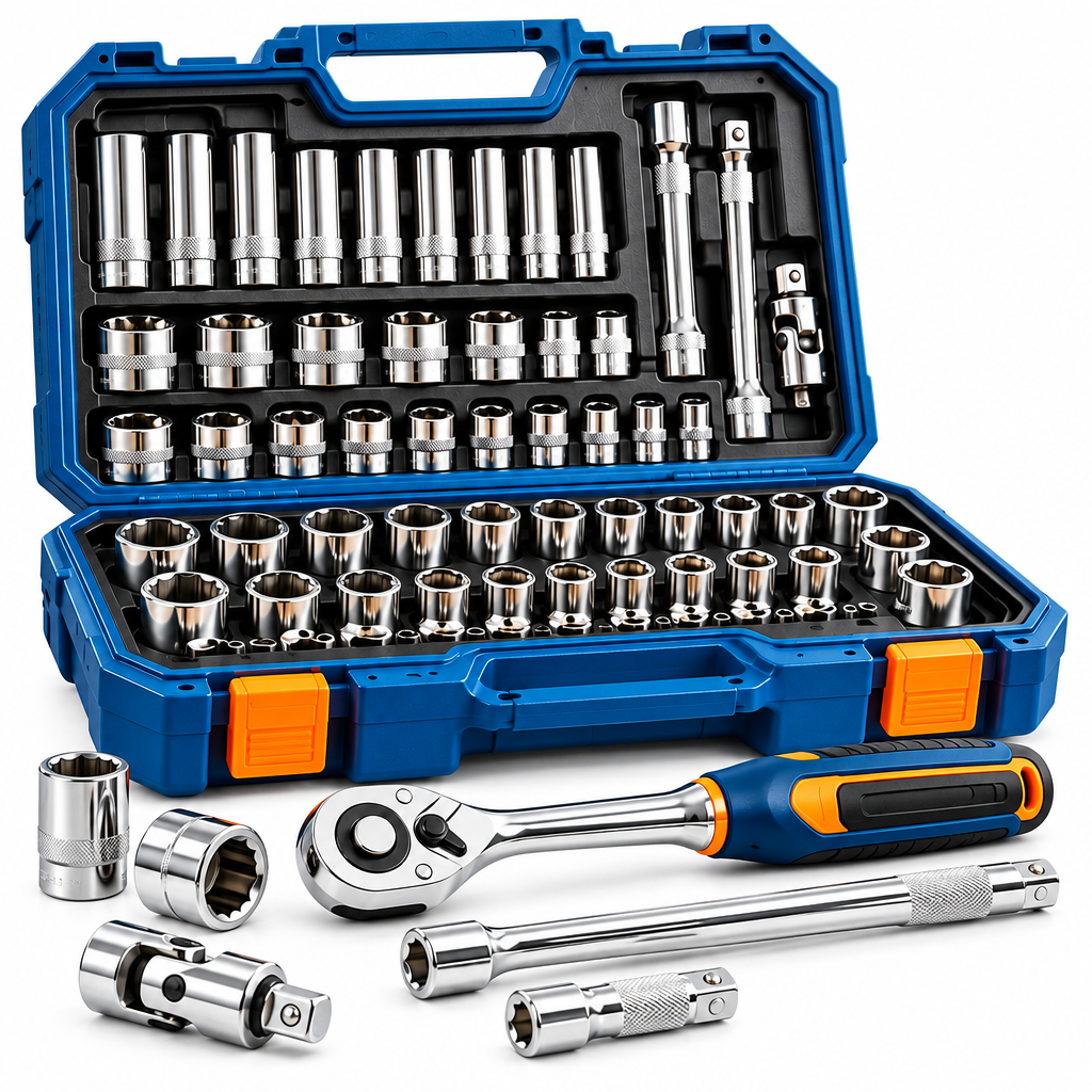 Evrelina Chrome Ratchet and Socket Repair Set — white view