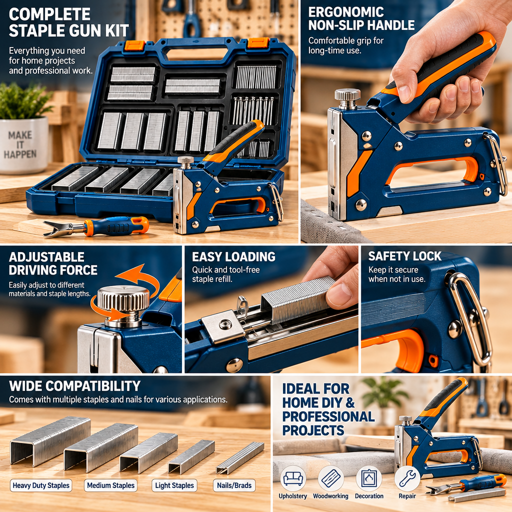 Evrelina Heavy-Duty Staple Gun and Fastener Kit — features view