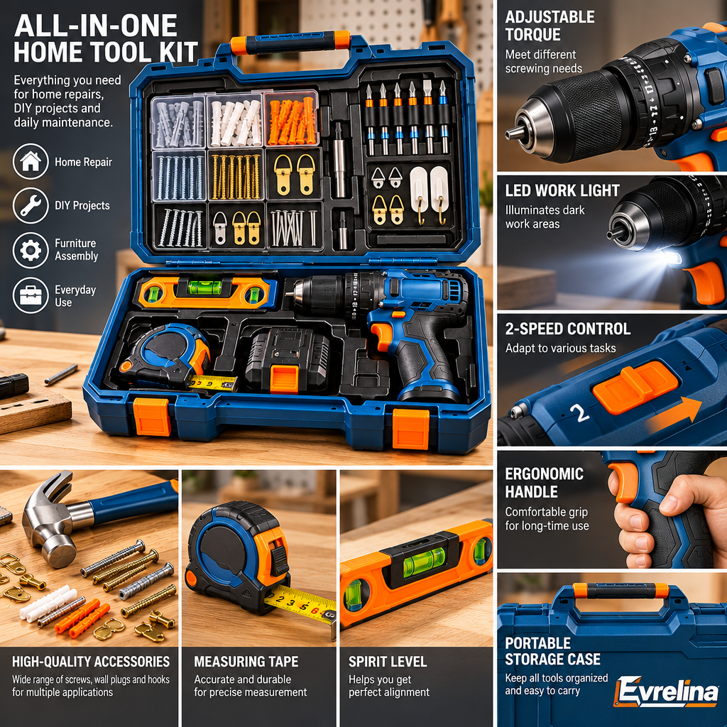 Evrelina All-Purpose Home Installation Tool Kit — features view