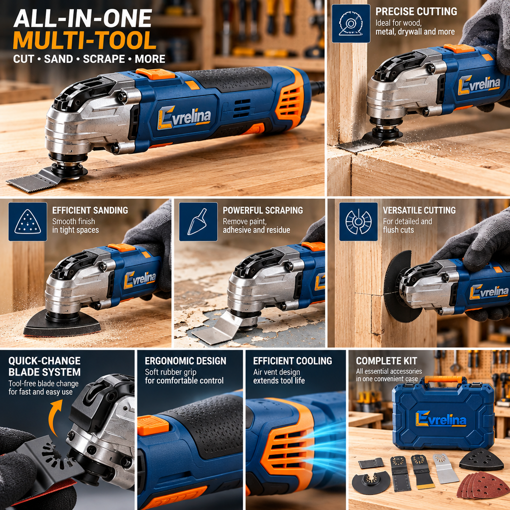 Evrelina Cordless Oscillating Multi-Tool Accessory Kit — features view