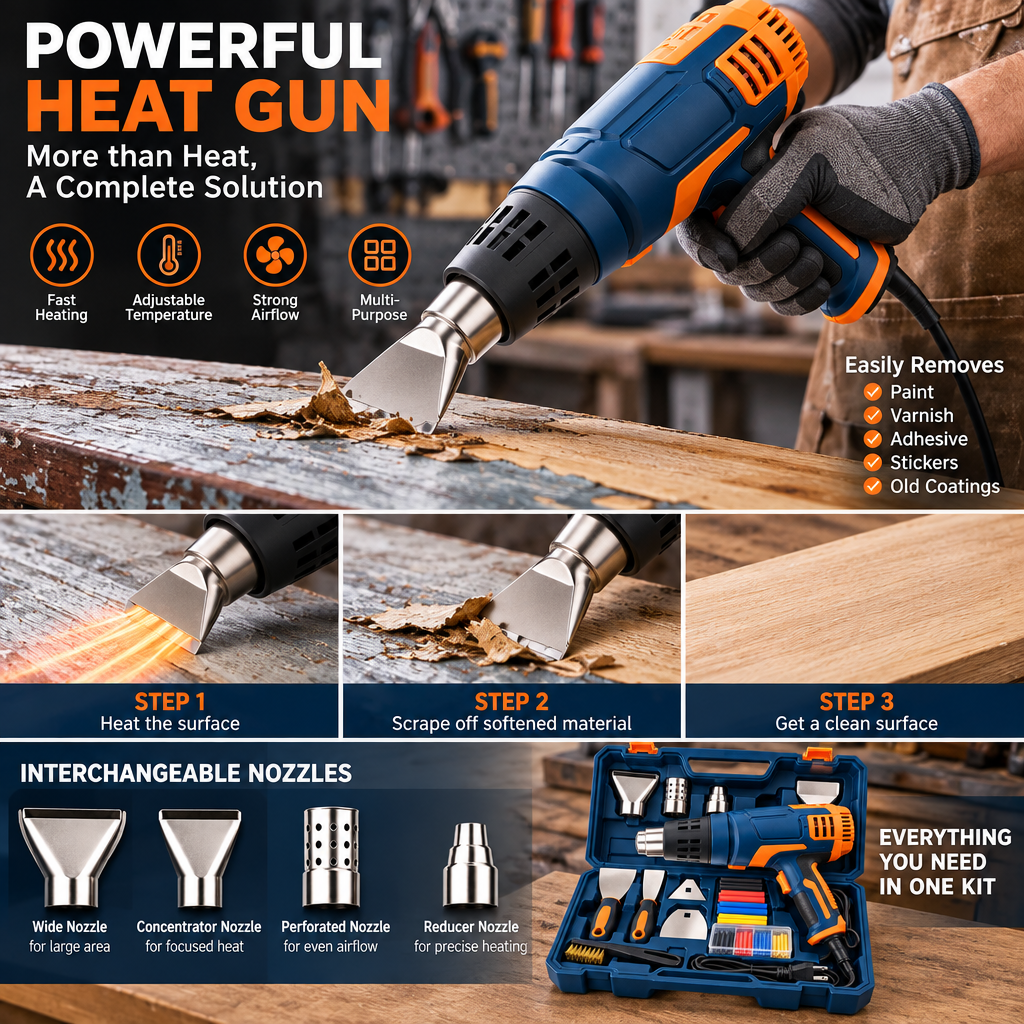 Evrelina Professional Heat Gun and Surface Repair Kit — features view