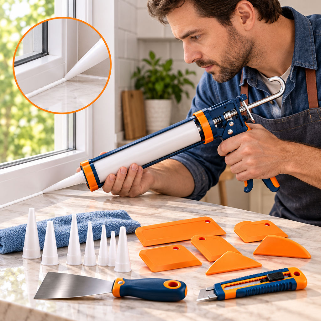 Evrelina Professional Caulking Gun and Finishing Tool Set — lifestyle view