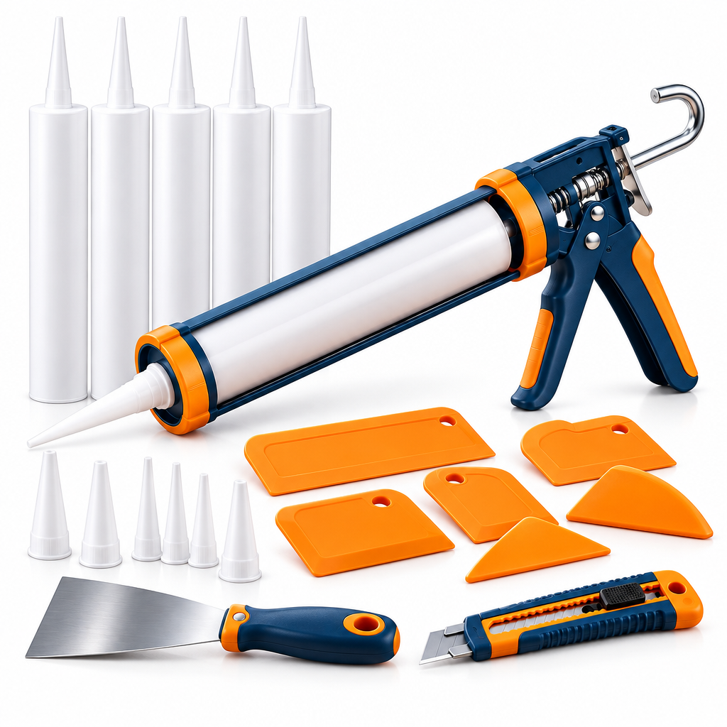 Evrelina Professional Caulking Gun and Finishing Tool Set — white view
