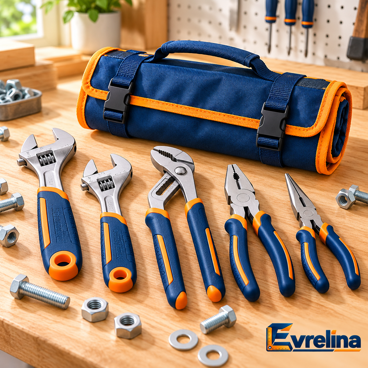 Evrelina Adjustable Wrench and Pliers Roll-Up Tool Set — main view