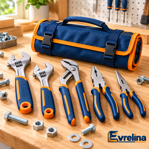Evrelina Adjustable Wrench and Pliers Roll-Up Tool Set — main view
