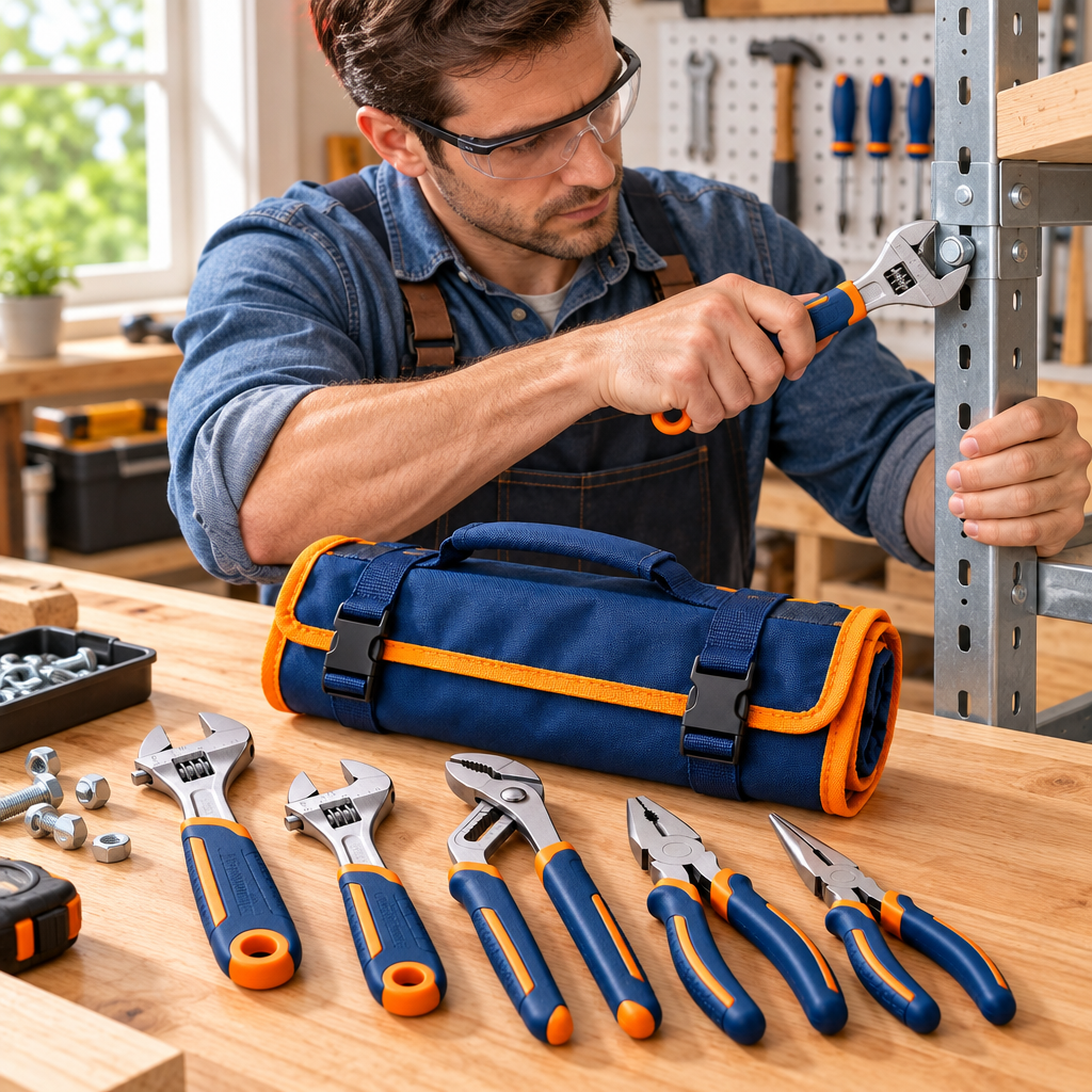Evrelina Adjustable Wrench and Pliers Roll-Up Tool Set — lifestyle view