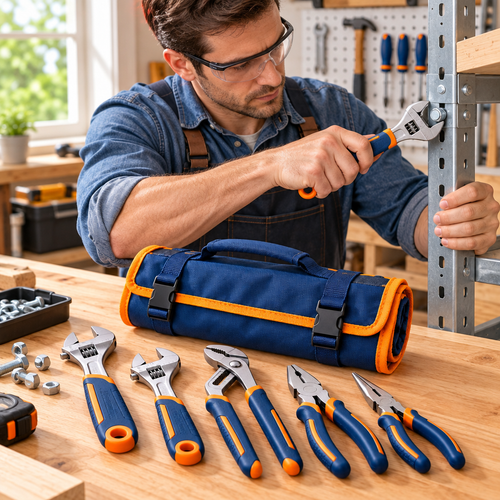 Evrelina Adjustable Wrench and Pliers Roll-Up Tool Set — lifestyle view